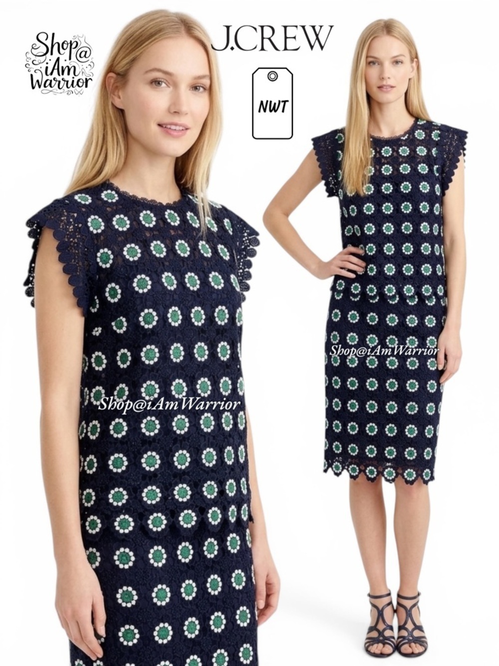 J.Crew NWT 2PC navy floral eyelet top & pencil skirt set *shop@iamwarrior